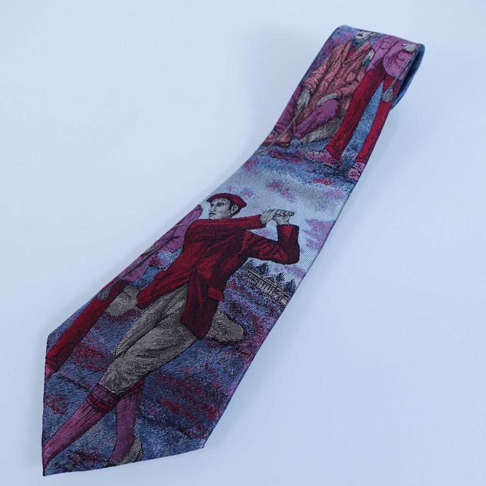 XAndrini Mens Necktie Tie 100% Italian Silk Golfers Print Red Blue Silver Purple
